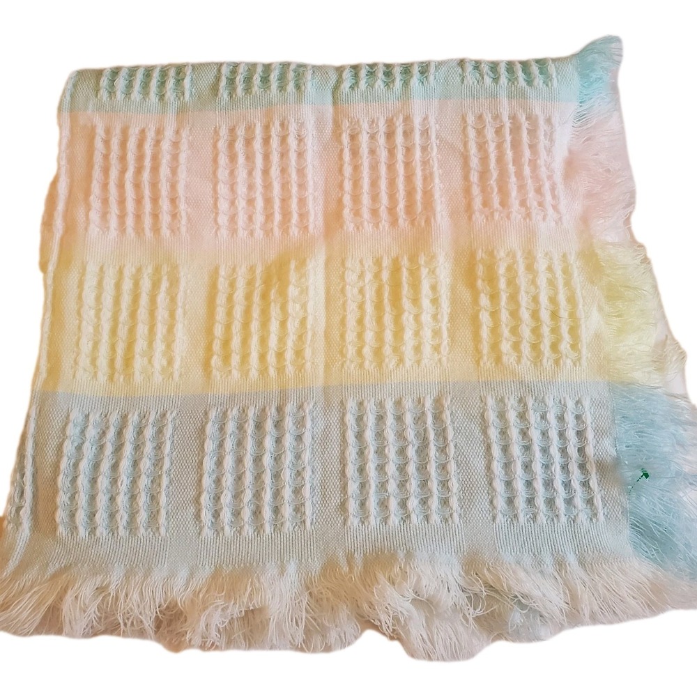 Vtg All Mine‎ Waffle Weave Baby Blanket Acrylic Made in Japan Pastel Knit